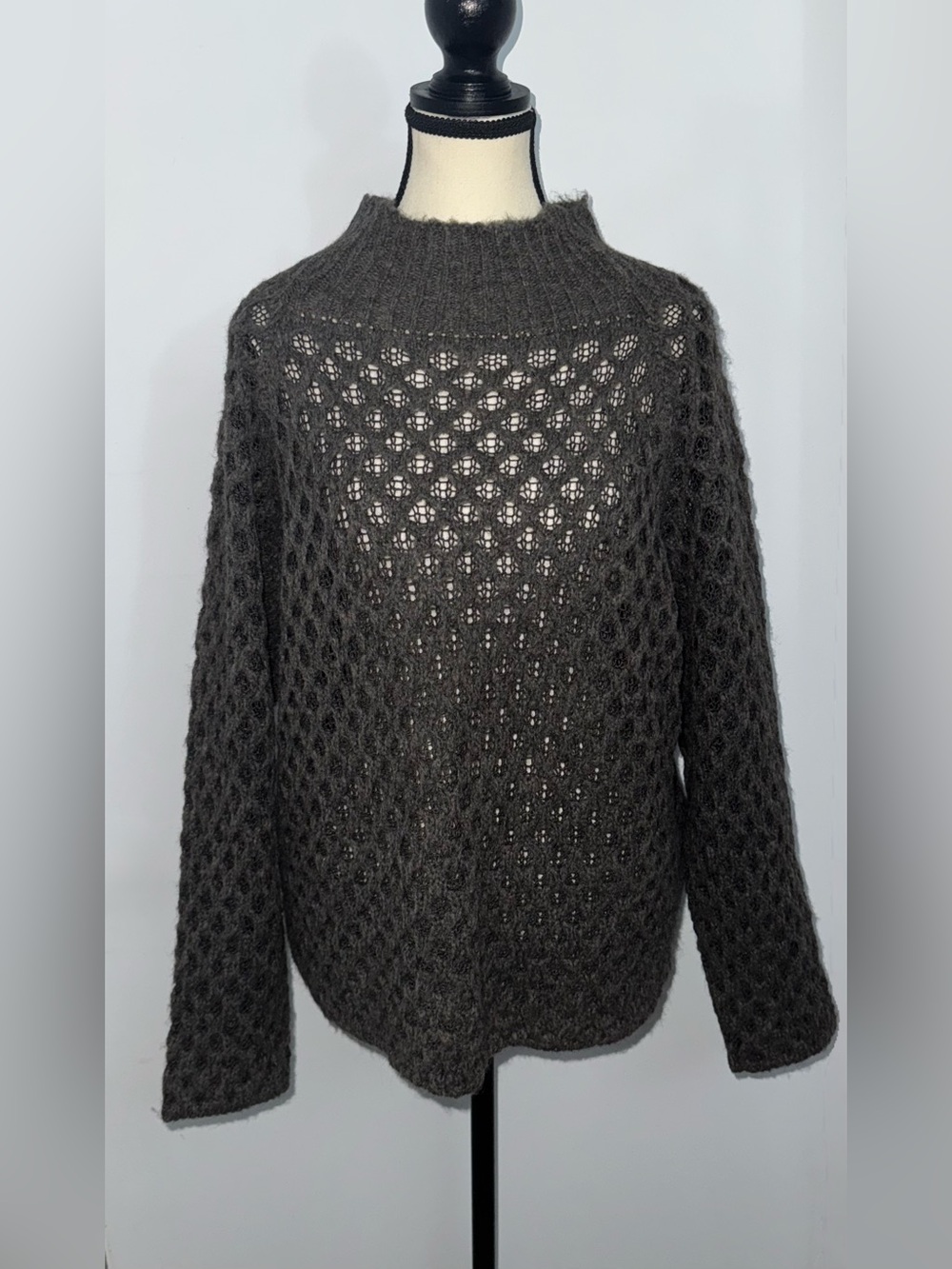 Angela Mara Italian Open Knit Wool Blend Sweater Size Large - Taupe Brown